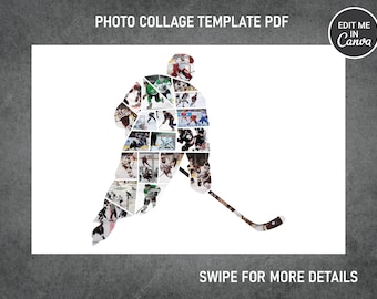 Hockey Photo Collage Template Canva PDF | Memorial Collage 8x12, 12x18, 16x24, 20x30, 24x36 Inch