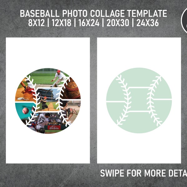 Baseball Ball Sport Photo Collage Template Canva PDF | Memorial Collage 8x12, 12x18, 16x24, 20x30, 24x36 Inch
