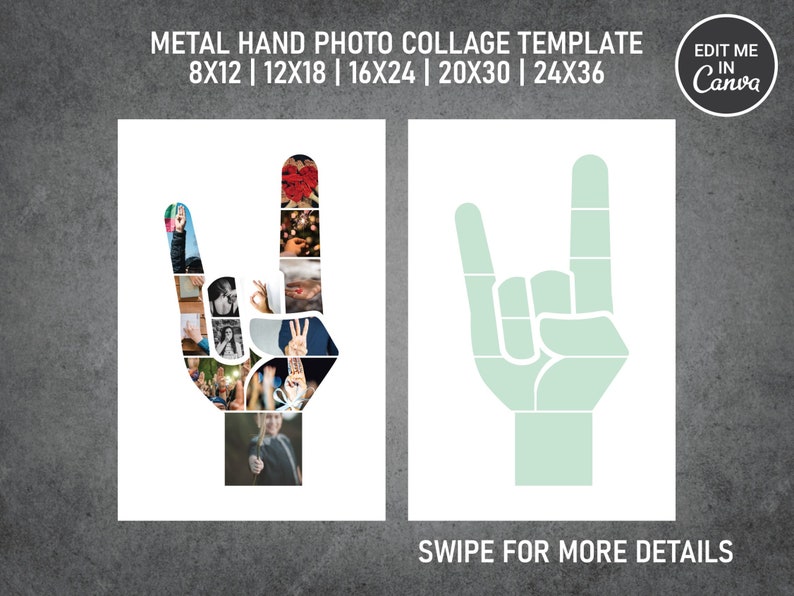 Metal Hand Heavy Rock Photo Collage Template Canva PDF 8x12 - Etsy