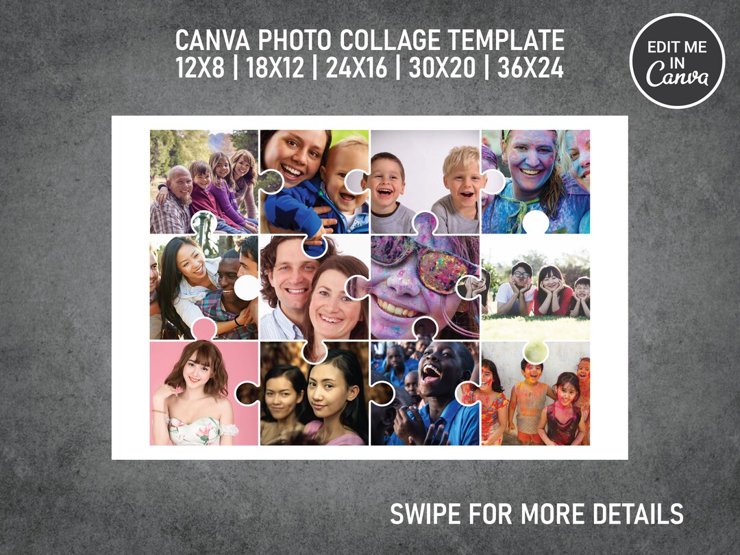 Rectangular Jigsaw Puzzle Photo Collage Template Canva PDF Memorial