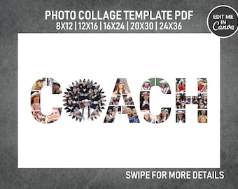 Drill Team Cheerleader Coach Photo Collage Template Canva PDF | Memorial Collage 8x12, 12x18, 16x24, 20x30, 24x36