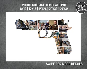 Pistol Gun Photo Collage Template Canva PDF | 8x12 12x18 16x24 20x30 24x36 Inch
