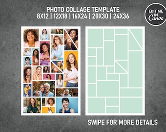 Photo Collage Template for 25 Photos | Memorial Collage | Funeral Collage | Graduation Poster | 8x12, 12x18, 16x24, 20x30, 24x36 | Style 2
