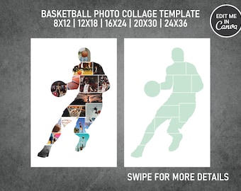 Basketball Photo Collage Template Canva PDF | Memorial Collage 8x12, 12x18, 16x24, 20x30, 24x36 Inch
