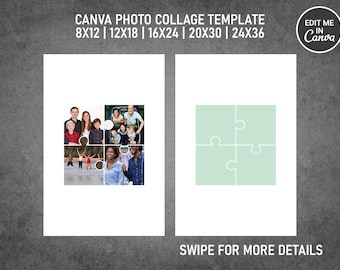正方形のジグソーパズル写真コラージュテンプレート Canva PDF | メモリアルコラージュ 8x12、12x18、16x24、20x30、24 x 36 インチ