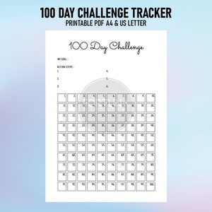 100 Day Challenge Tracker Printable PDF A4 US Letter