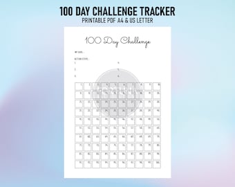 100 Day Challenge Tracker Printable PDF A4 US Letter