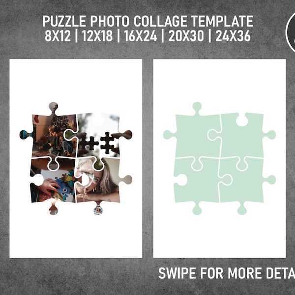 Jigsaw Puzzles Photo Collage Template Canva PDF | Memorial Collage 8x12, 12x18, 16x24, 20x30, 24x36 Inch