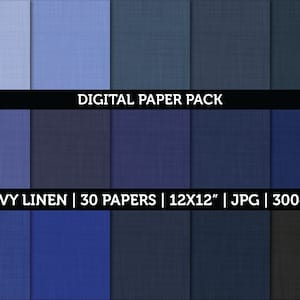 May include: A digital paper pack with 30 navy blue linen textures. Each paper is 12 inches by 12 inches and 300 dpi. DIGITAL PAPER PACK NAVY LINEN | 30 PAPERS | 12X12" | JPG | 300dpi