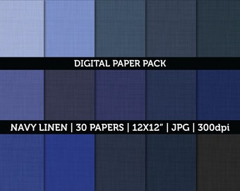 30 Blue Navy Linen Digital Paper Texture Scrapbooking High Quality JPG 300 dpi | 12x12 Inch