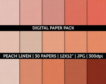 30 Peach Linen Digital Paper Texture Scrapbooking High Quality JPG 300 dpi | 12x12 Inch