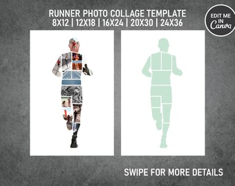 Runner Running Sport Photo Collage Template Canva PDF | Memorial Collage 8x12, 12x18, 16x24, 20x30, 24x36 Inch