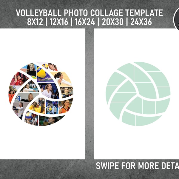 Volleyball Sport Photo Collage Template Canva PDF | Memorial Collage 8x12, 12x18, 16x24, 20x30, 24x36 Inch