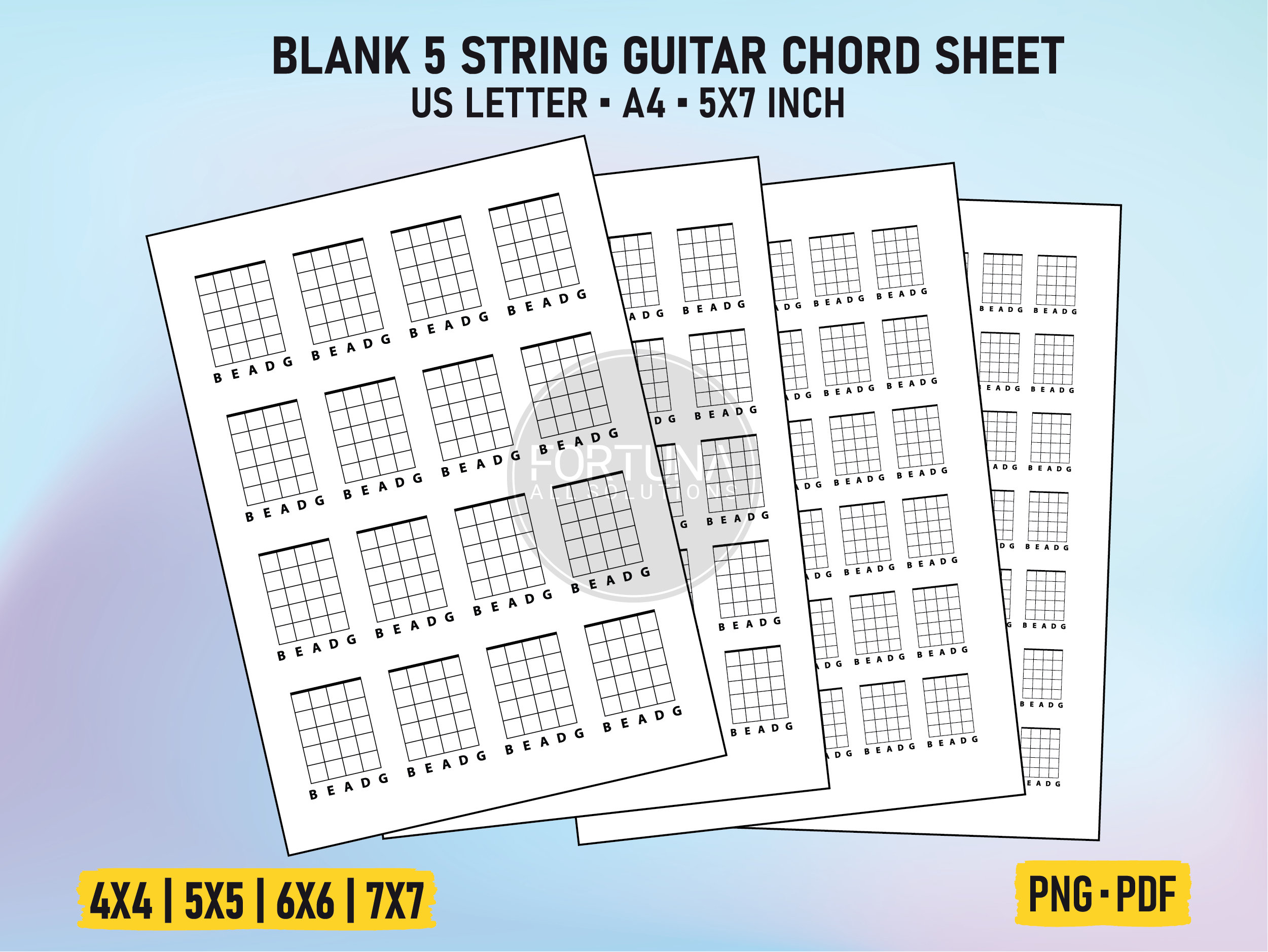 Blank Printable Diagram Bass Guitar Chord Charts 5 String PDF - Etsy