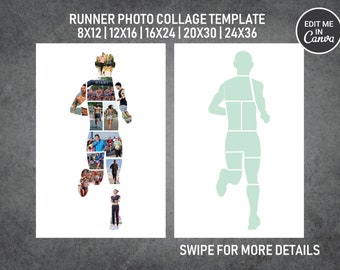 Runner Running Sport Photo Collage Template Canva PDF | Memorial Collage 8x12, 12x18, 16x24, 20x30, 24x36 Inch