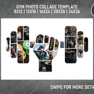 Gym Workout Fitness Photo Collage Template Canva PDF | Memorial Collage 8x12, 12x18, 16x24, 20x30, 24x36 Inch