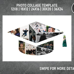 Mortarboard Education Graduation Square Academic Cap Photo Collage Template Canva PDF | 8x12, 12x18, 16x24, 20x30, 24x36 Inch !