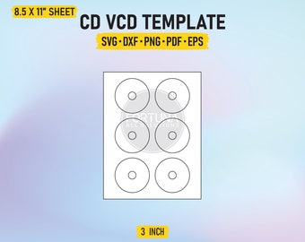 3 Inch Mini CD DVD Label Template SVG Cut File Vector Cricut Png Dxf Eps Pdf