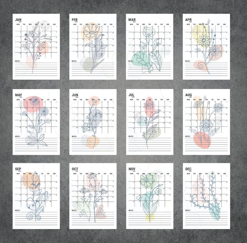 Aesthetics Flower Floral Botanical 2023 Calendar Printable PDF Etsy