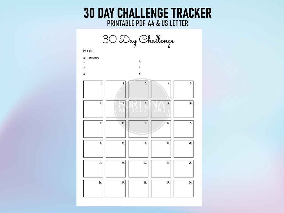 30 Day Challenge Tracker Printable PDF A4 US Letter - Etsy