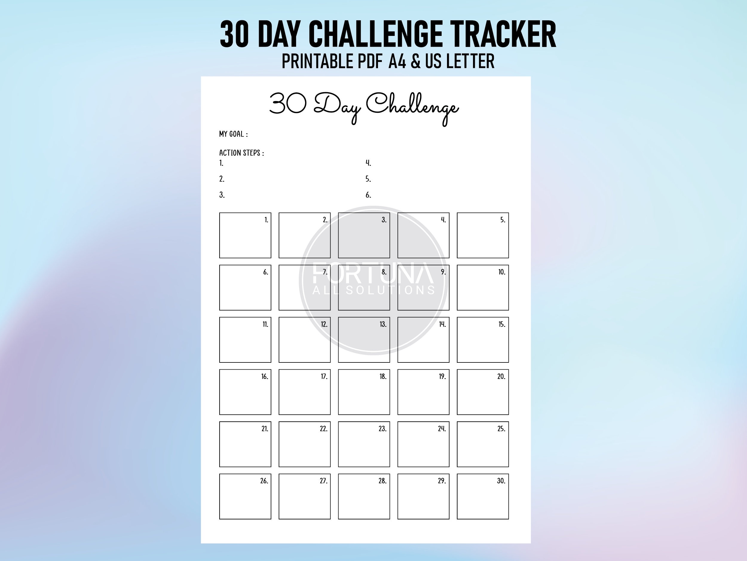 30 Day Challenge Tracker Printable PDF A4 US Letter - Etsy UK