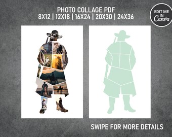 Mall för fotokollage med amerikansk cowboy i Canva, PDF | Minneskollage, 8x12, 12x18, 16x24, 20x30, 24x36