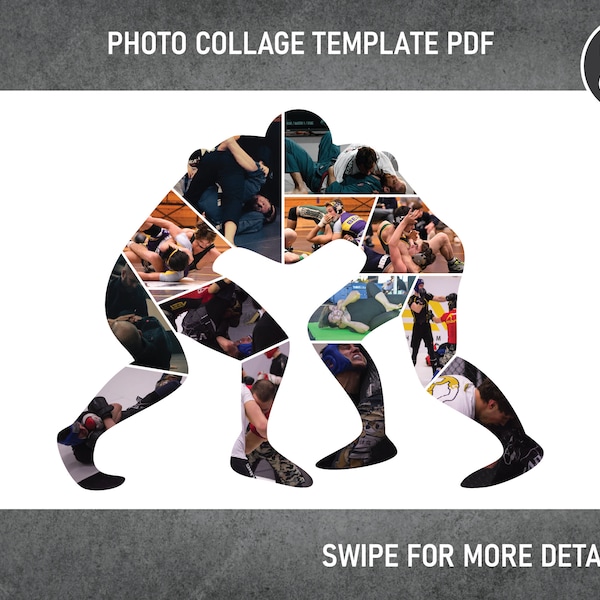 Wrestler Wrestling Photo Collage Template Canva PDF | Memorial Collage 8x12, 12x18, 16x24, 20x30, 24x36