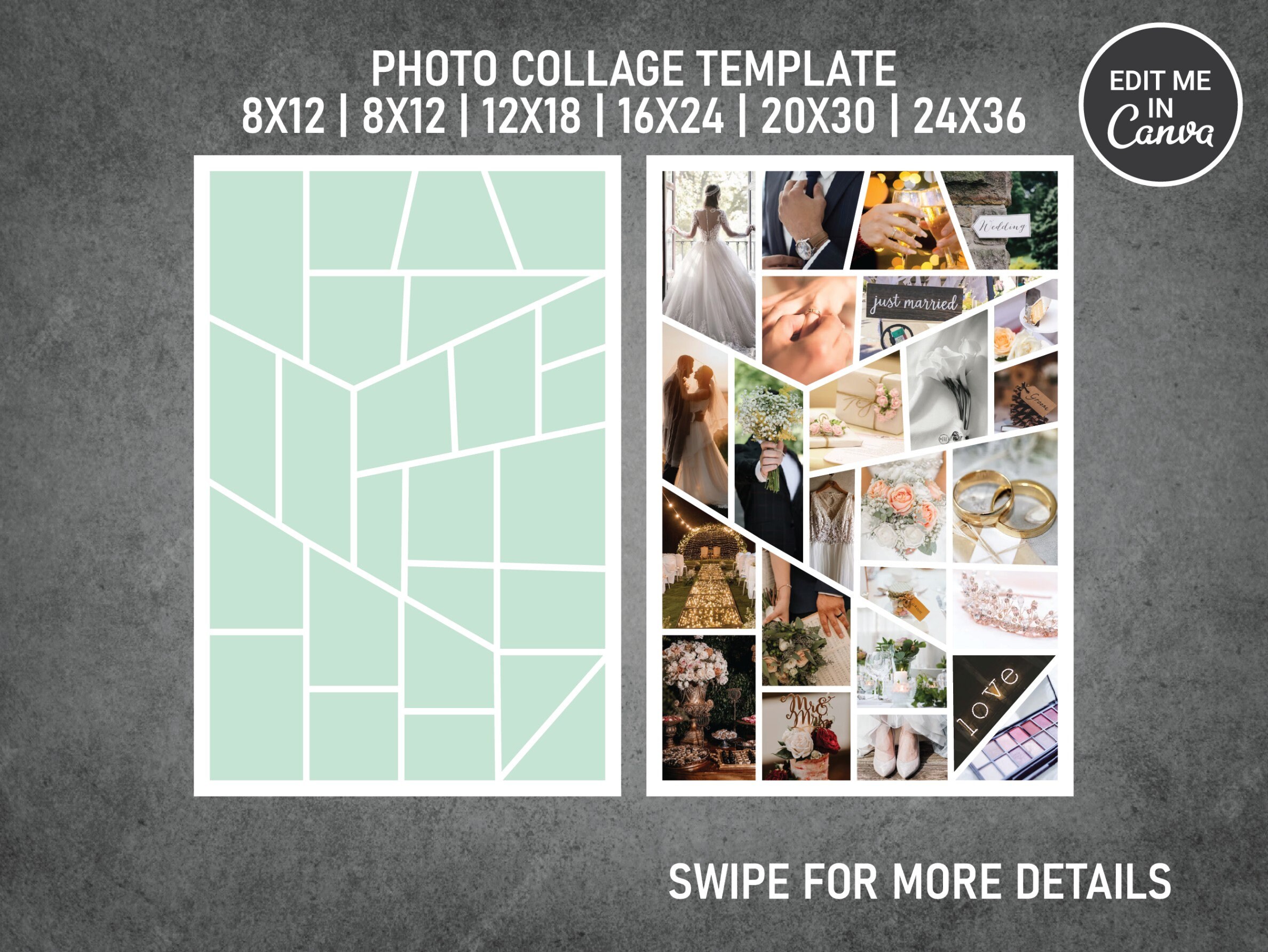 Photo Collage Template for 25 Photos | Memorial Collage | Funeral Collage | Graduation Poster | 8x12, 12x18, 16x24, 20x30, 24x36 | Style 7