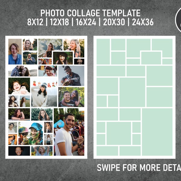 Photo Collage Template for 26 Photos | Memorial Collage | Funeral Collage | Graduation Poster | 8x12, 12x18, 16x24, 20x30, 24x36 | Style 13