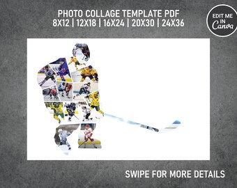 Hockey Photo Collage Template Canva PDF | Memorial Collage 8x12, 12x18, 16x24, 20x30, 24x36 Inch