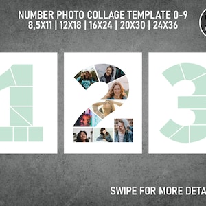 Birthday Number Photo Collage / Pic Collage / Image Collage Template 8.5x11, 12x18, 16x24, 20x30, 24x36 Inch | Canva
