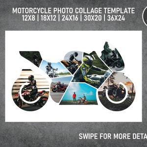 Motorcycle Biker Photo Collage Template Canva PDF | Memorial Collage 8x12, 12x18, 16x24, 20x30, 24x36 Inch