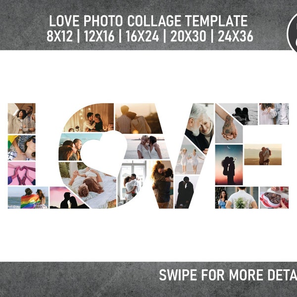 Love Photo Collage Template Canva PDF | Memorial Collage 8x12, 12x18, 16x24, 20x30, 24x36 Inch