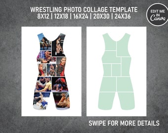 Wrestling Suit Singlet Photo Collage Template Canva PDF | Memorial Collage 8x12, 12x18, 16x24, 20x30, 24x36 Inch
