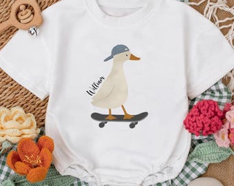 Personalized Skateboard Goose Baby Romper, Custom Name Funny Outfit