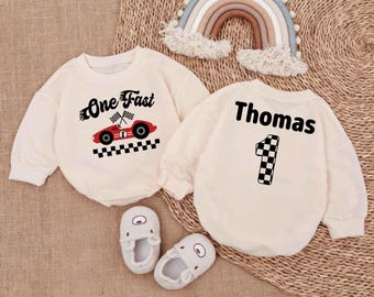 Fast One Birthday Romper: Custom Race Car 1st Birthday Outfit