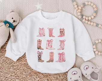 Cowboy Boots & Bows Baby Romper, Western Farm Girl Bodysuit