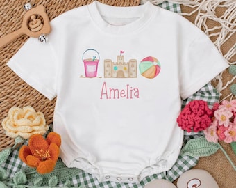 Custom Name Beach Romper: Summer Baby Bodysuit