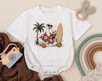 Surf Goose Baby Romper, Beach Summer Outfit, Ocean Clothes, 100% Cotton Bodysuit