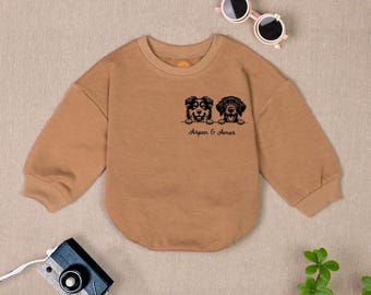 Personalized Dog Lover Baby Romper Sweatshirt, Protected By Dogs Baby Outfit, Custom Pet Name Baby Clothes, Cute Baby Gift,Gift Dog Baby