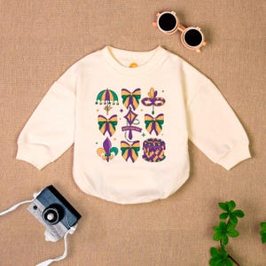 Mardi Gras Baby Romper: Coquette Bow Carnival Outfit