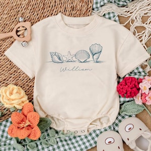 Custom Name SeaShell Beach Baby Romper, Summer Baby girl Clothes, Beach Vacation Baby Shower Gift, Newborn Clothes, Vacation baby clothes