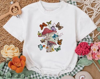 Butterfly Mushroom Baby Romper, Farmer Baby Clothes
