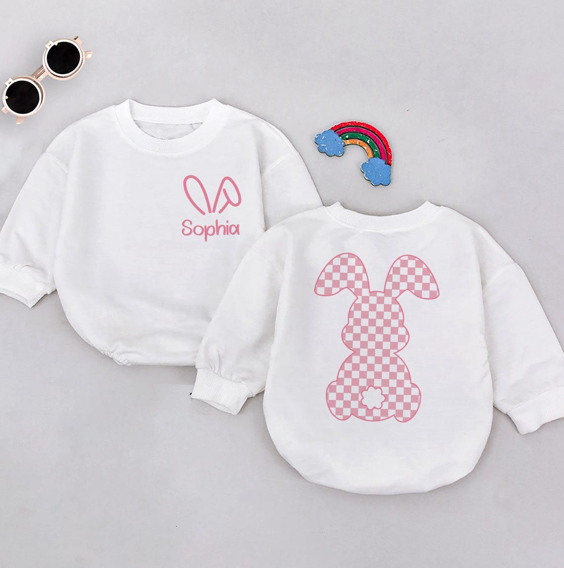 Bunny Easter Bubble romper sweatsuit Outfit- Hoppy Easter