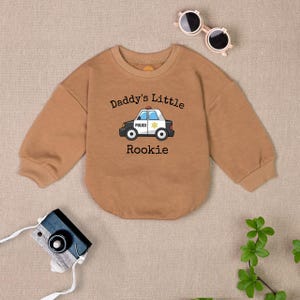 Daddy&#39;s Little Rookie Baby Romper: Police Bodysuit, Pregnancy Announcement