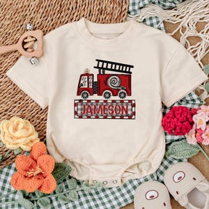 Personalized Firetruck Baby Romper: Firefighter Dad Outfit