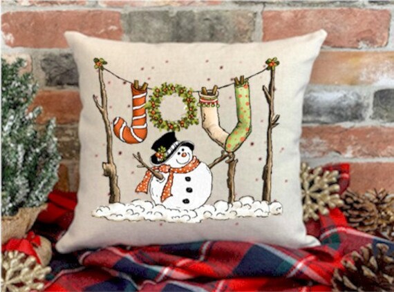 JOY Snowman Christmas pillows Christmas cushions decor Christmas gifts personalized custom holiday xmas pillows covers cases gifts presents