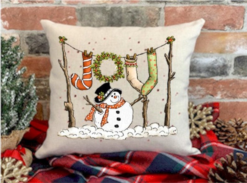 JOY Snowman Christmas pillows Christmas cushions decor Christmas gifts personalized custom holiday xmas pillows covers cases gifts presents Bild 1