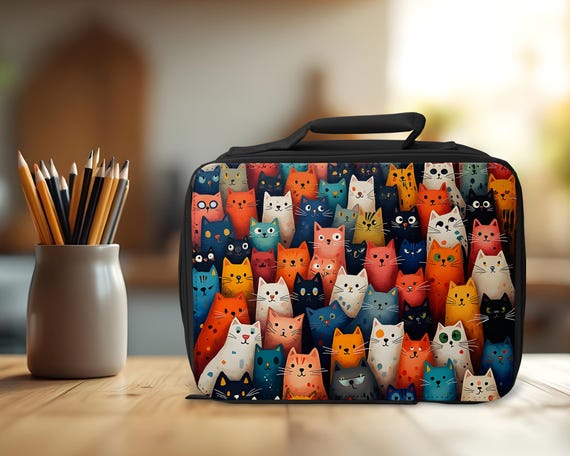 Cartoon Cats | Insulated Lunch Box / Lunch Bag | Back to School | Adults or Kids
