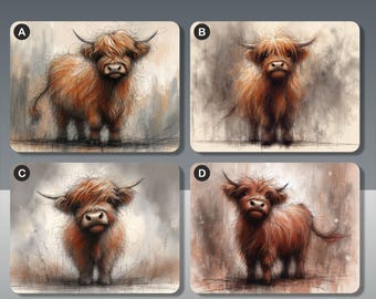 Manteles individuales con diseño de vaca de las Highlands, 26 cm x 20 cm, con reverso de corcho, acabado brillante, regalo de amistad
